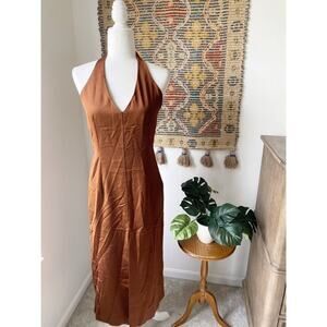 Zara Satin Halter Slit Midi Dress